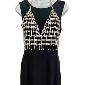 Crystal Phinesone Chainmail Halter Top- Silver-Open Front-One size